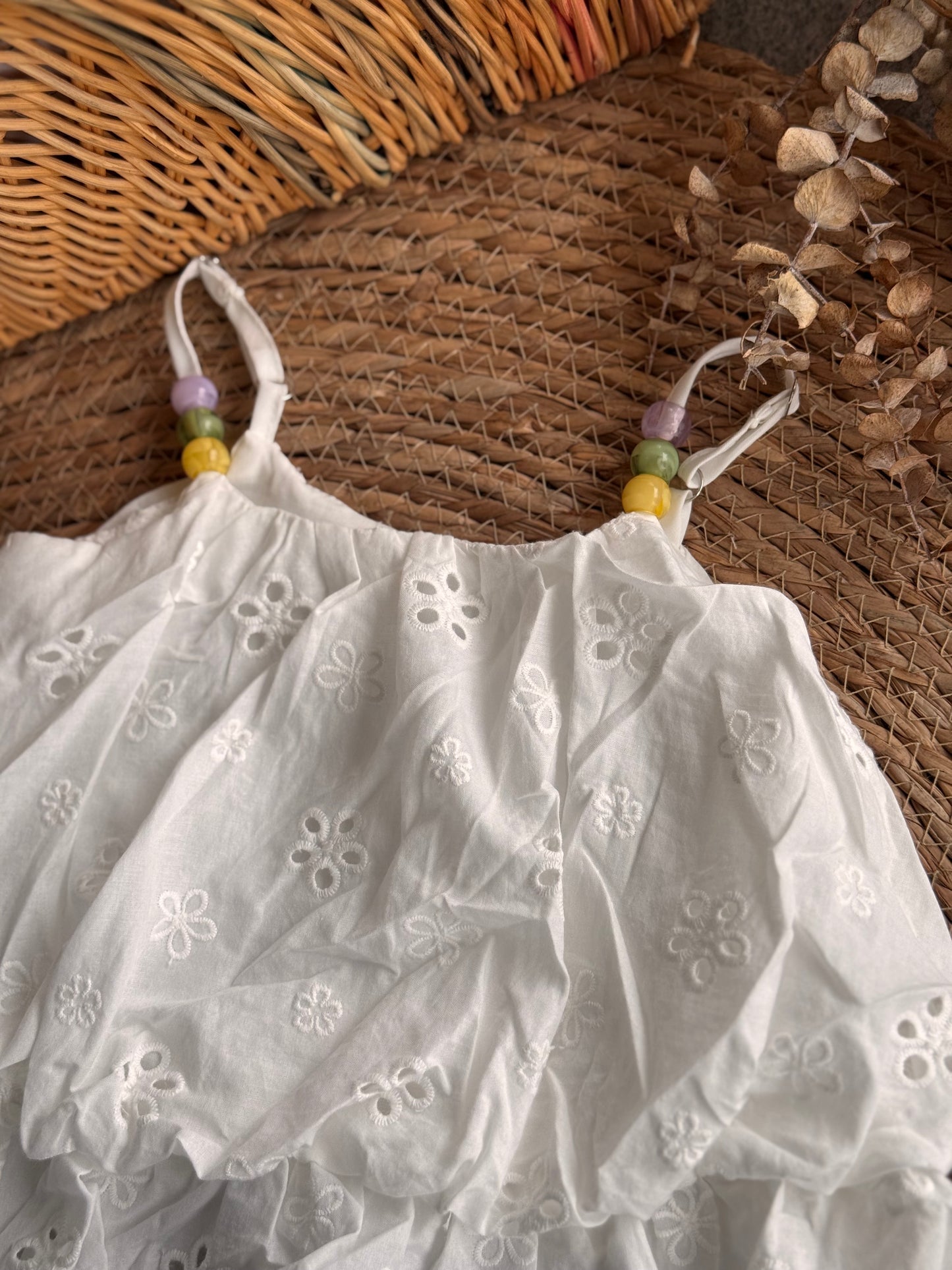 Sweet Eyelet Bead Strap Top & Denim Skort Set
