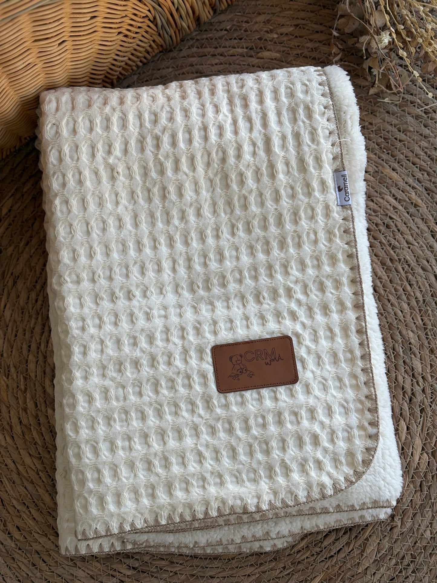 Luxury Waffle Sherpa Baby Blanket-Cream