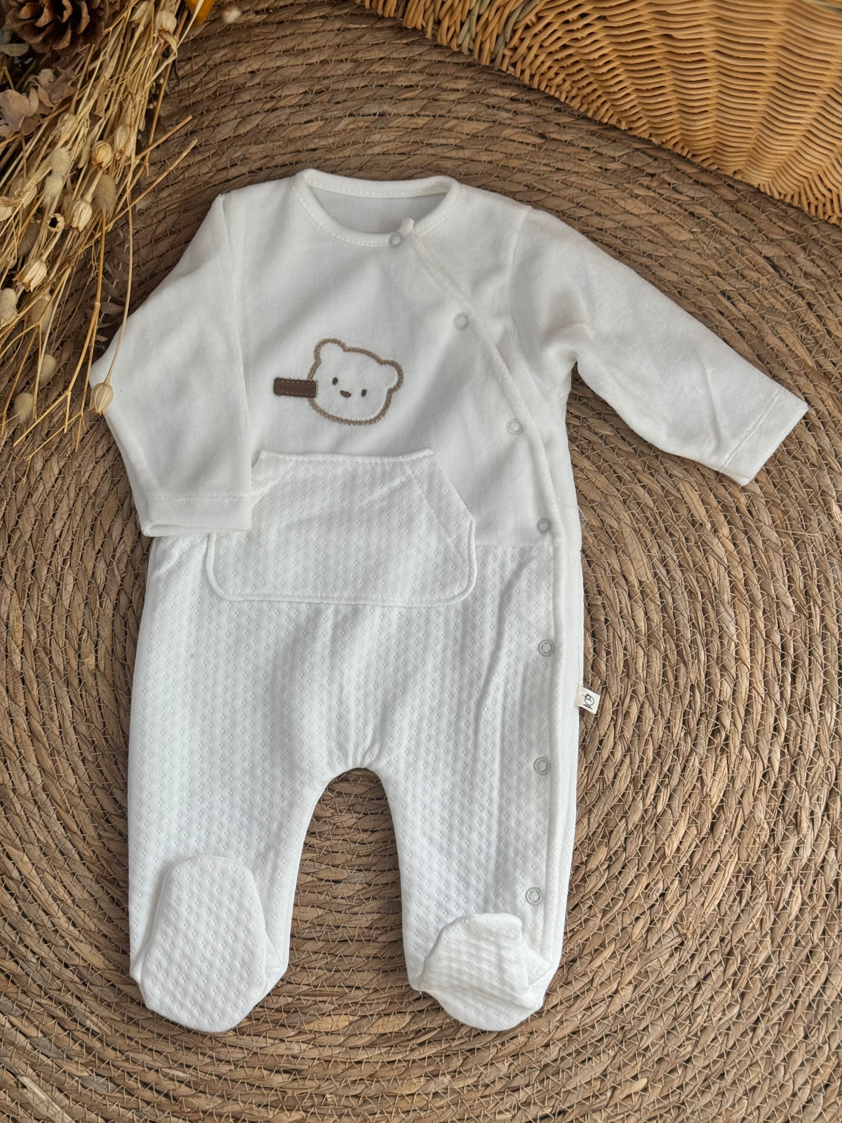 Bear Velvet Overall-White