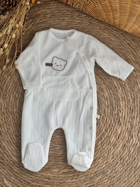 Bear Velvet Overall-White