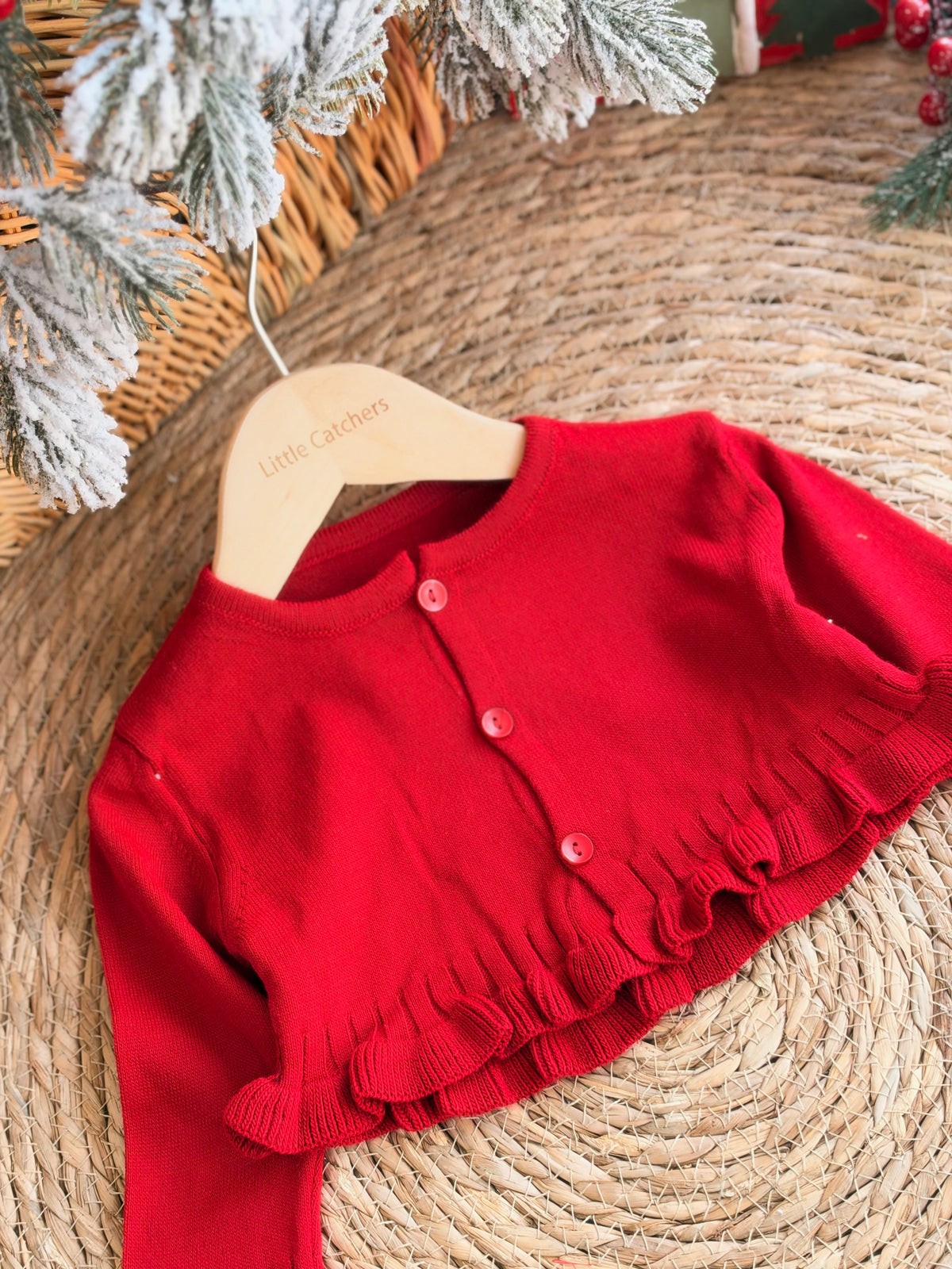 Red Ruffle Cardigan