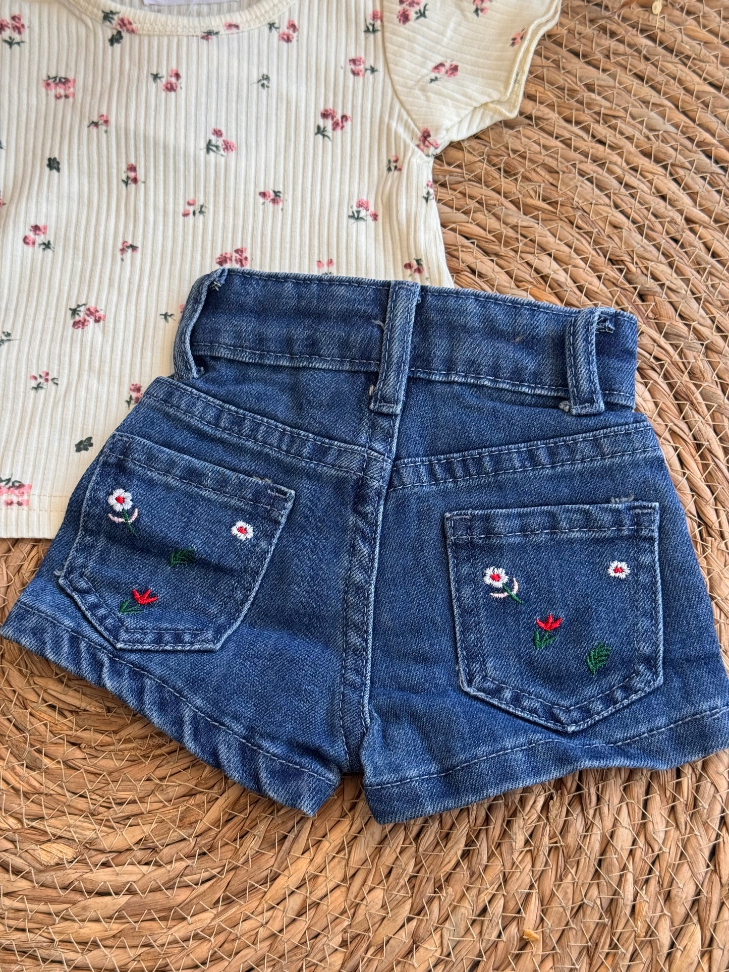 Baby Floral Tee & Denim Shorts Set