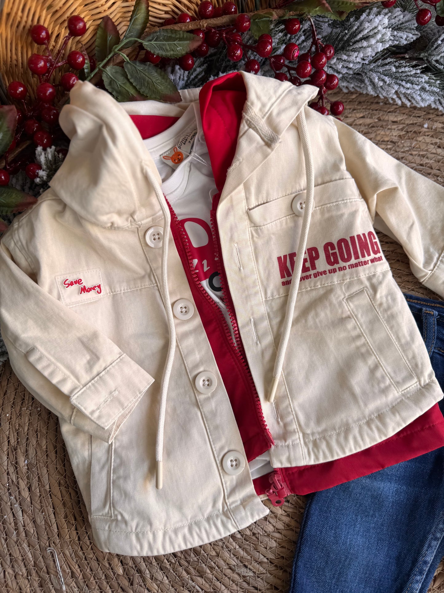 Little Everyday Explorer Outfit set of 4 pcs– Red & Denim