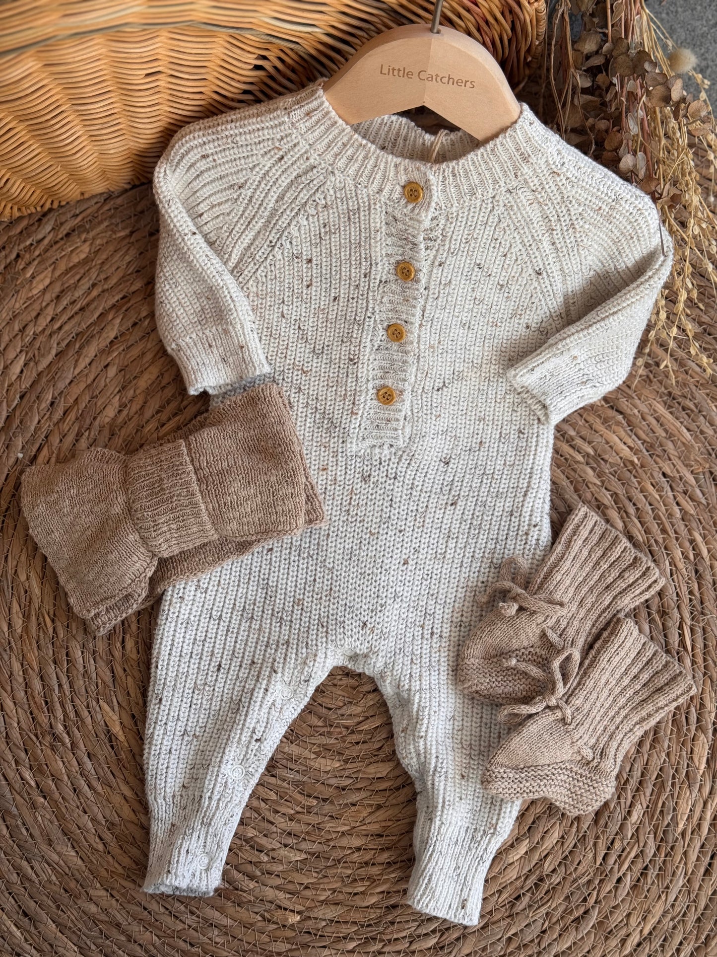 Oat Knit Set Headband & Socks-Beige