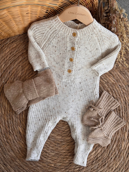 Oat Knit Set Headband & Socks-Beige