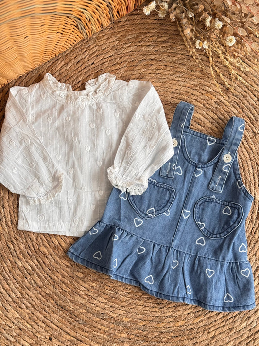 Sweetheart Denim Pinafore Set