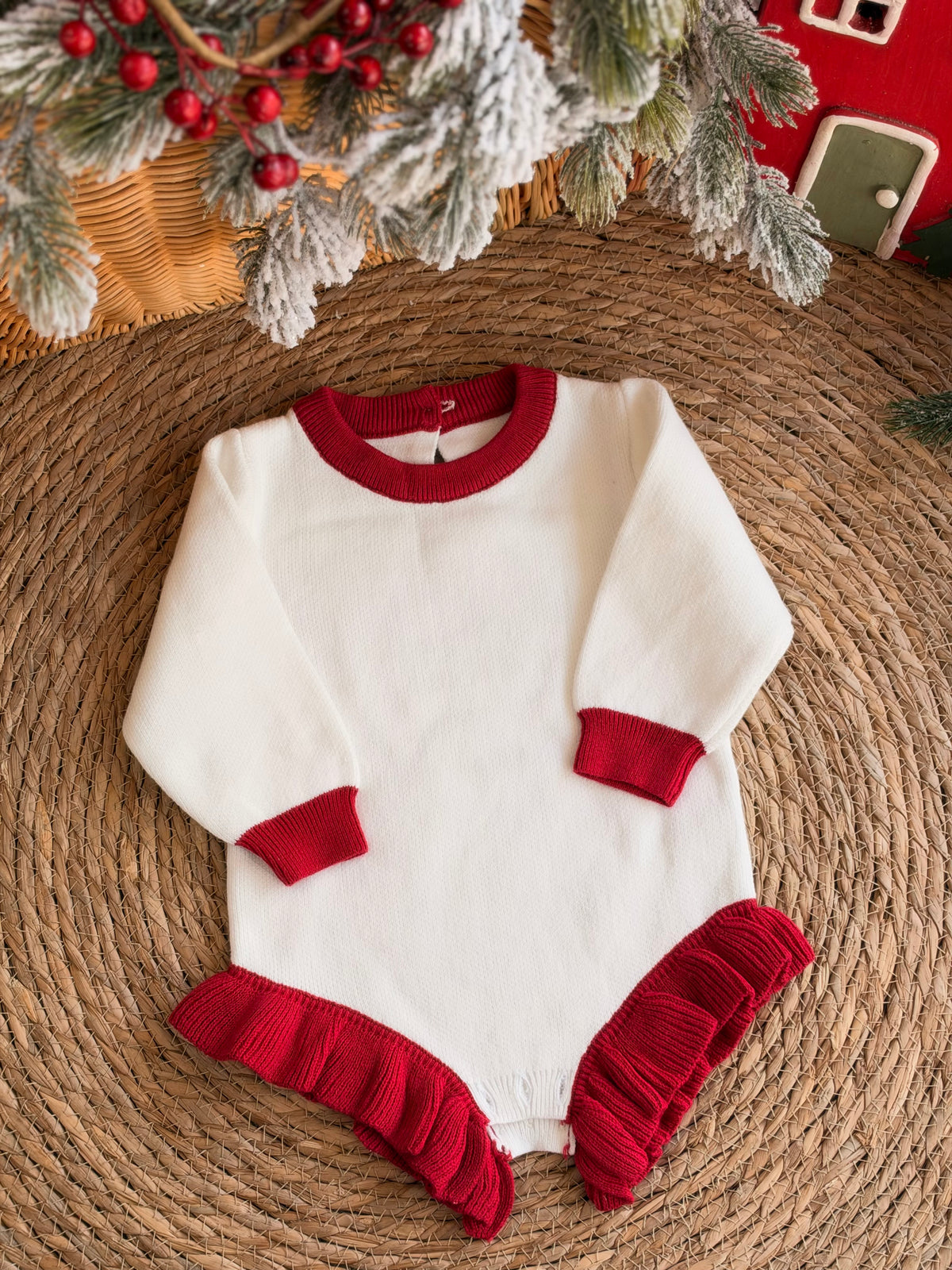 White & Red Ruffle Romper