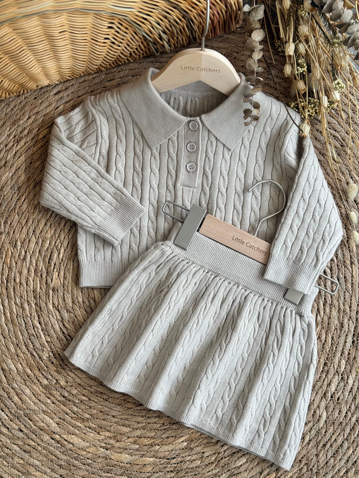Collar Sweater & Skirt Set