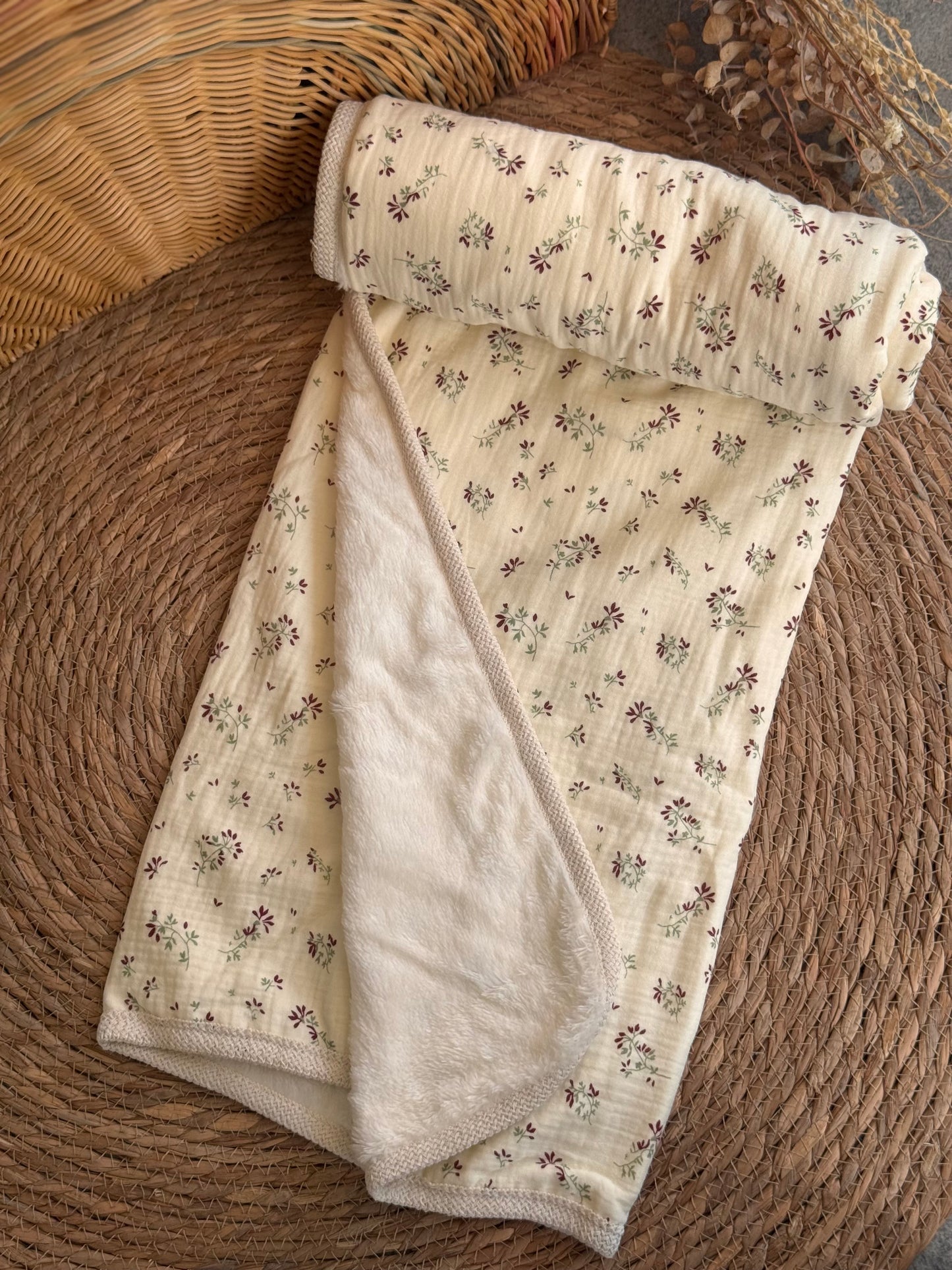 Little Bloom Linen Baby Blanket Fleece Inside