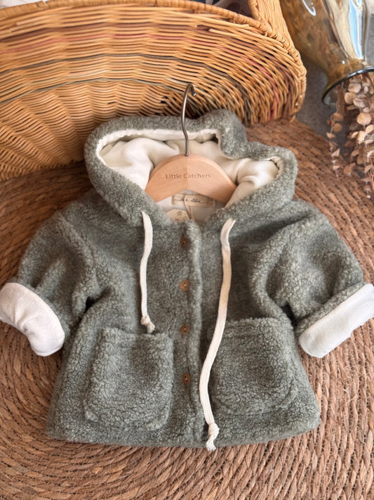 Cozy Teddy Baby Hooded Jacket – Sage green