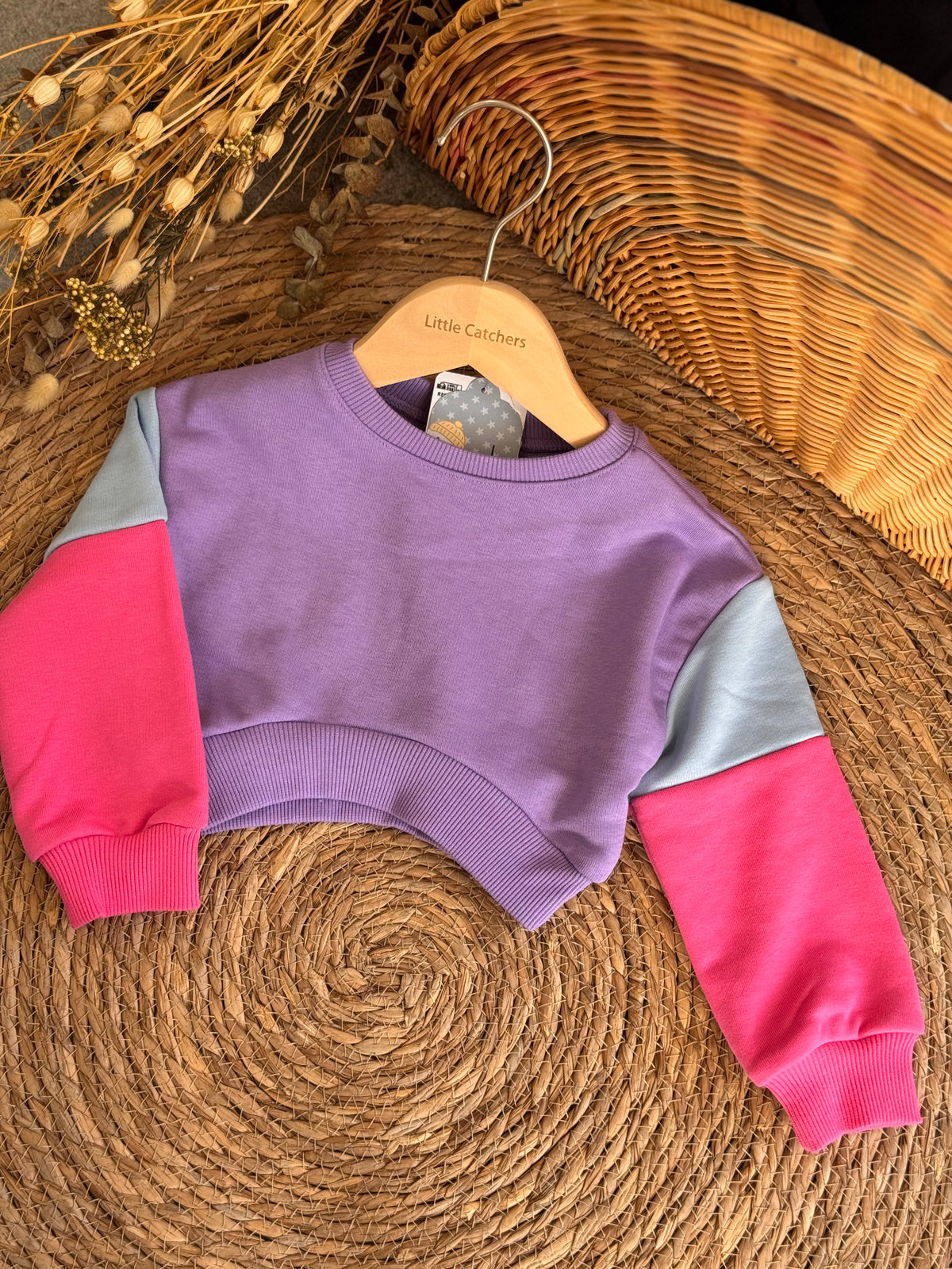Colorblock Pop Sweatshirt-Purple,Pink & Blue
