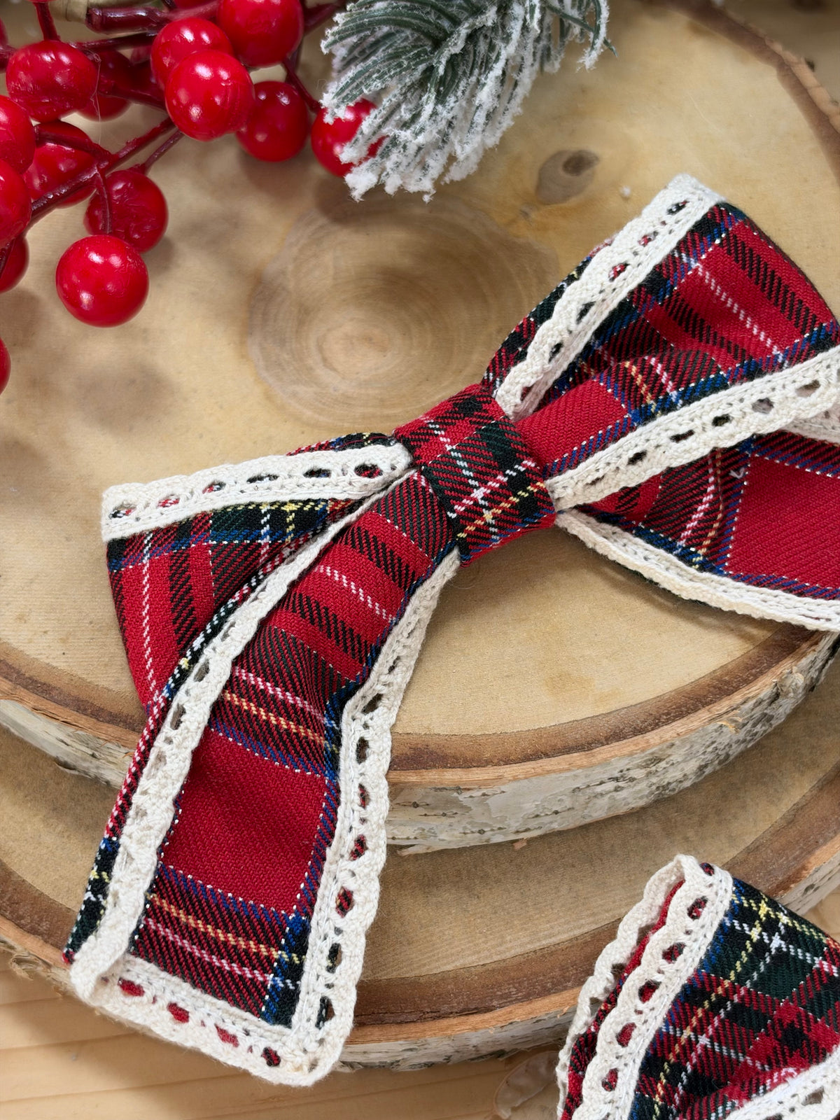 One Christmas Tartan Lace Bows Clip