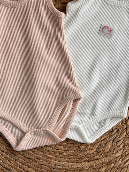 “Loving”Ribbed Sleeveless Bodies Set of 2pcs-Light pink