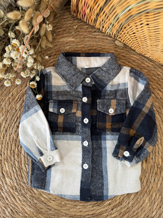 Plaid Baby Shirt Jacket - Navy Blue