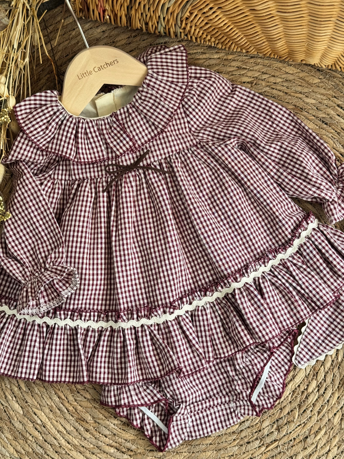 Classic Plaid Dress With Hat-Red