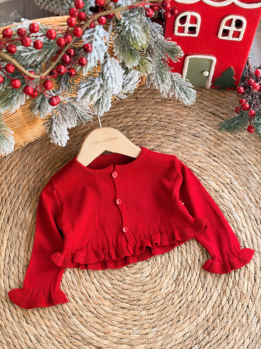 Red Ruffle Cardigan