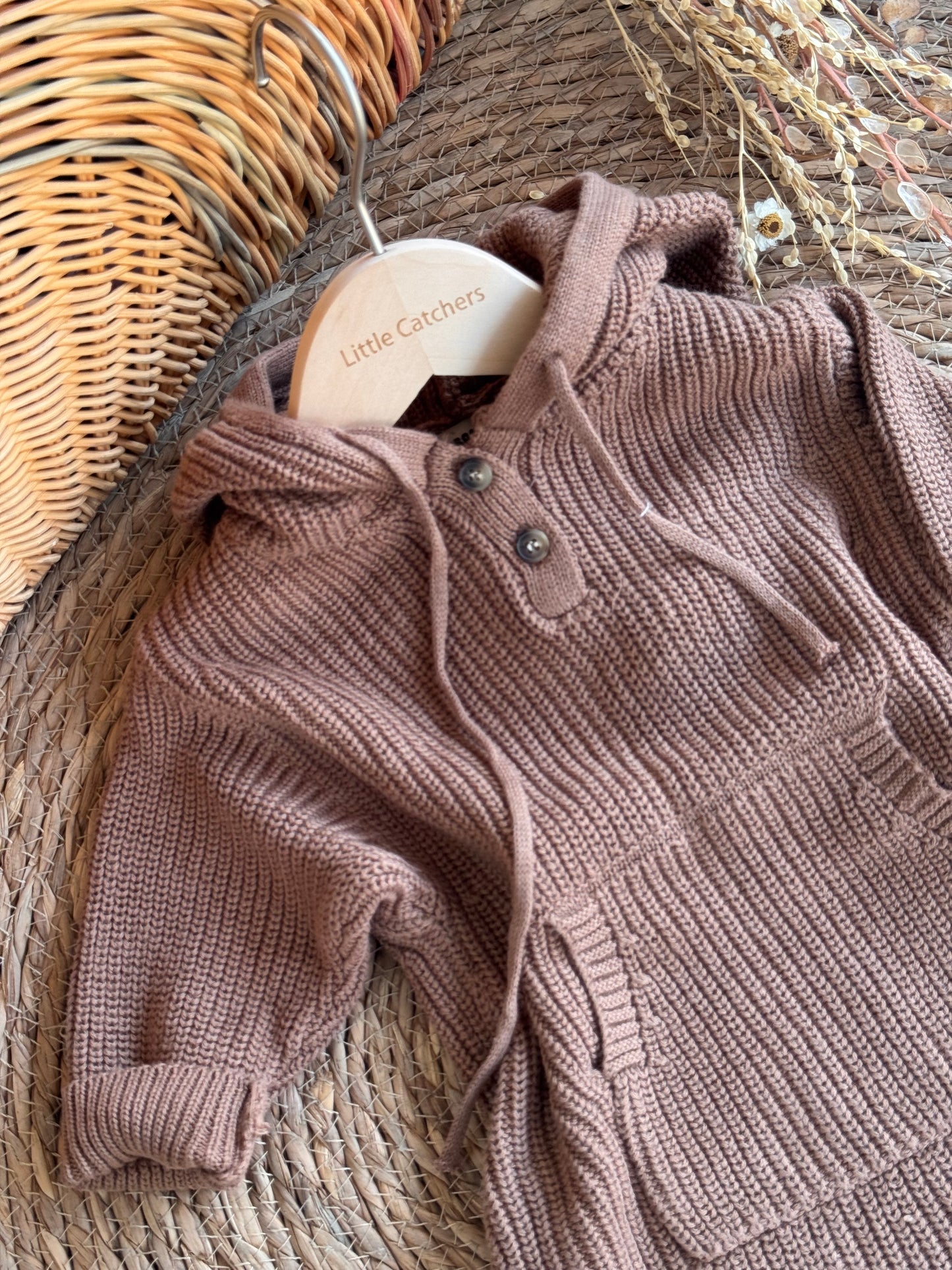 Ribbed Baby Knit Romper-Brown