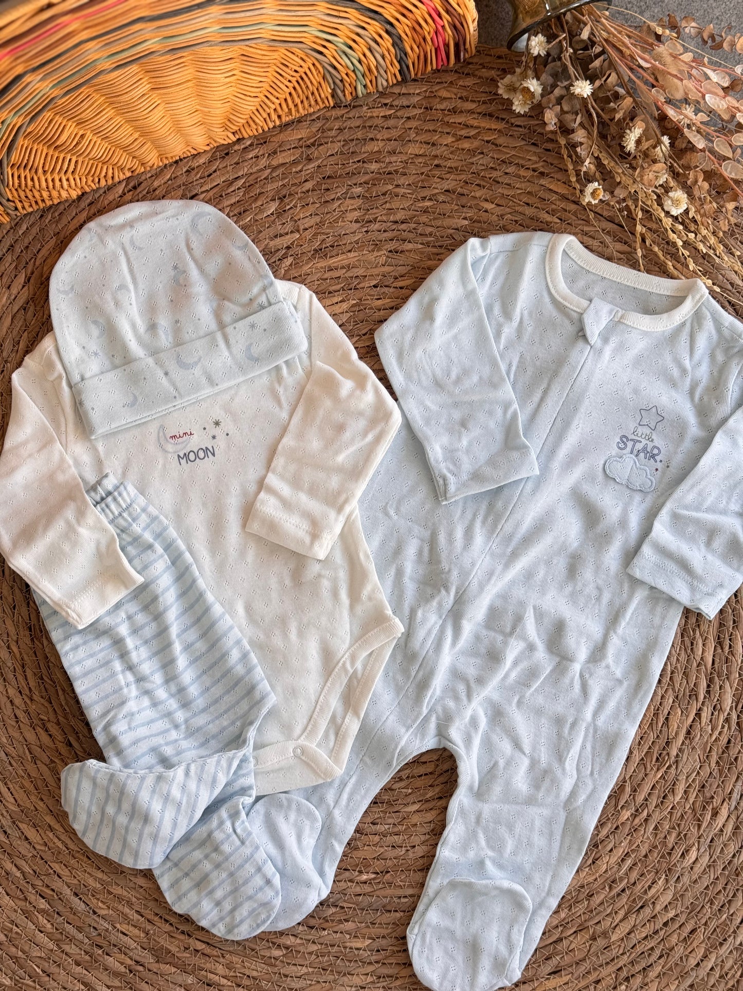 Moon & Star Cotton Set of 4pcs-Light blue