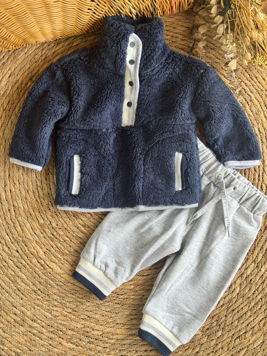 Sherpa Jogger Set - Navy Blue