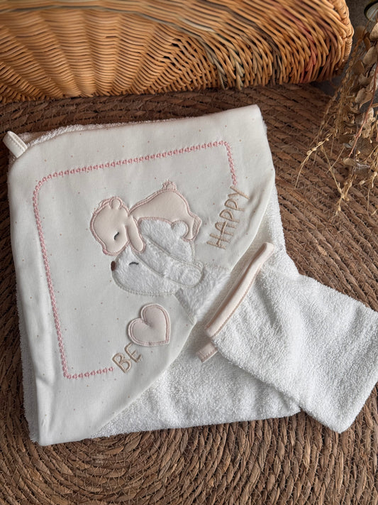 Pink Bear Baby Hooded Bath Towel