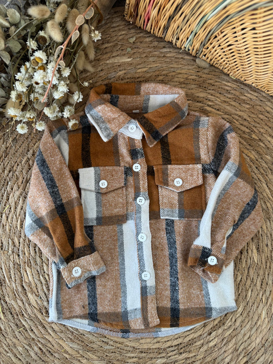 Plaid Baby Shirt Jacket- Brown