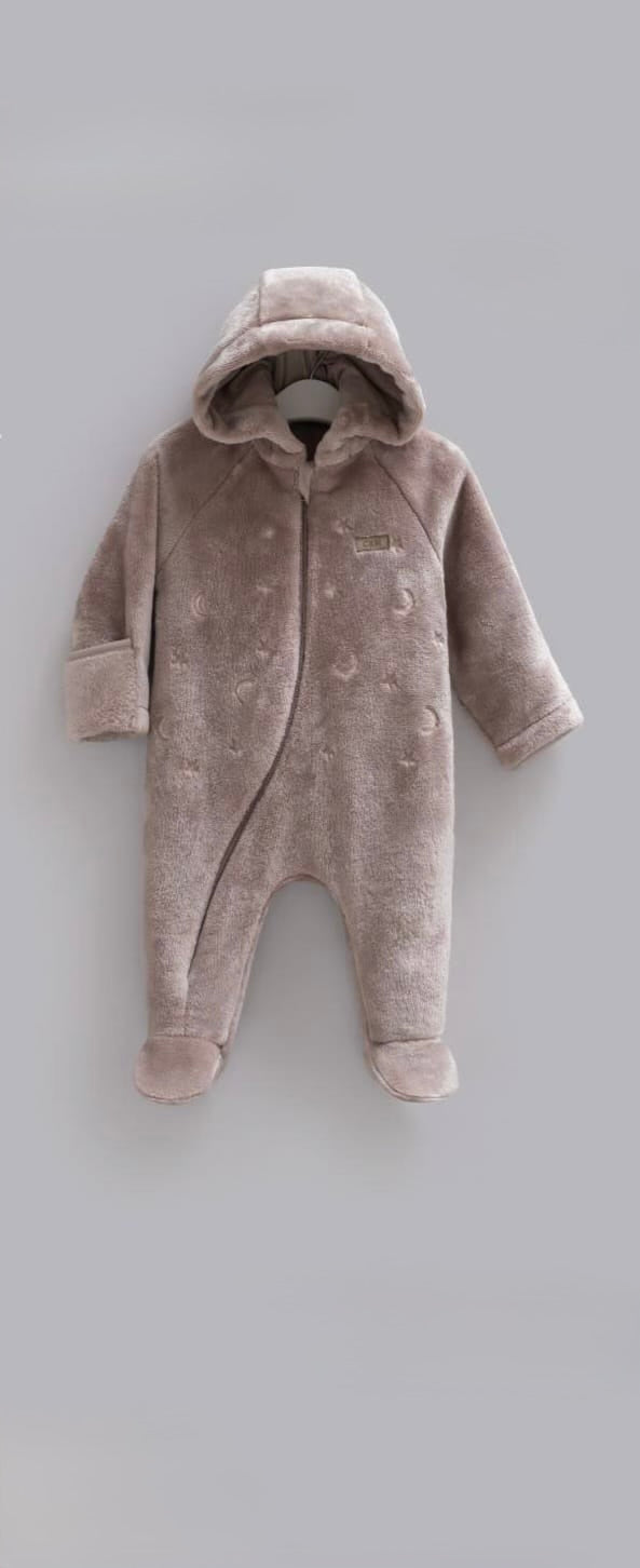 Luxury Plush Hooded Baby Velvet Overall-Brown