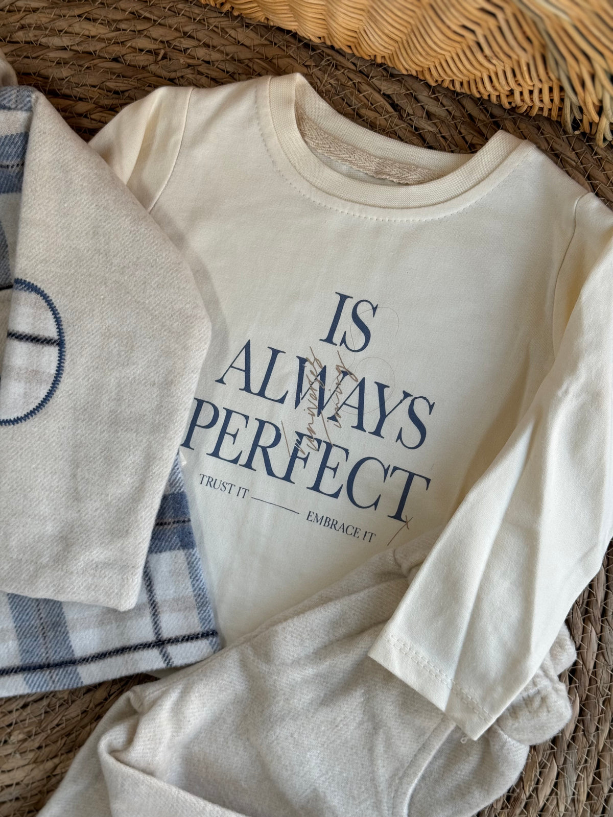 Blue Plaid Shirt & Graphic Tee Set of 3pcs