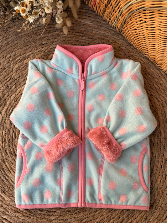 Girls’ Polka Dot Fleece Jacket – Mint & Pink