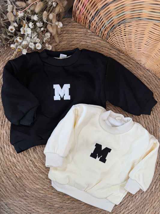 Kids’ Varsity “M” Sweatshirt – Black & Cream