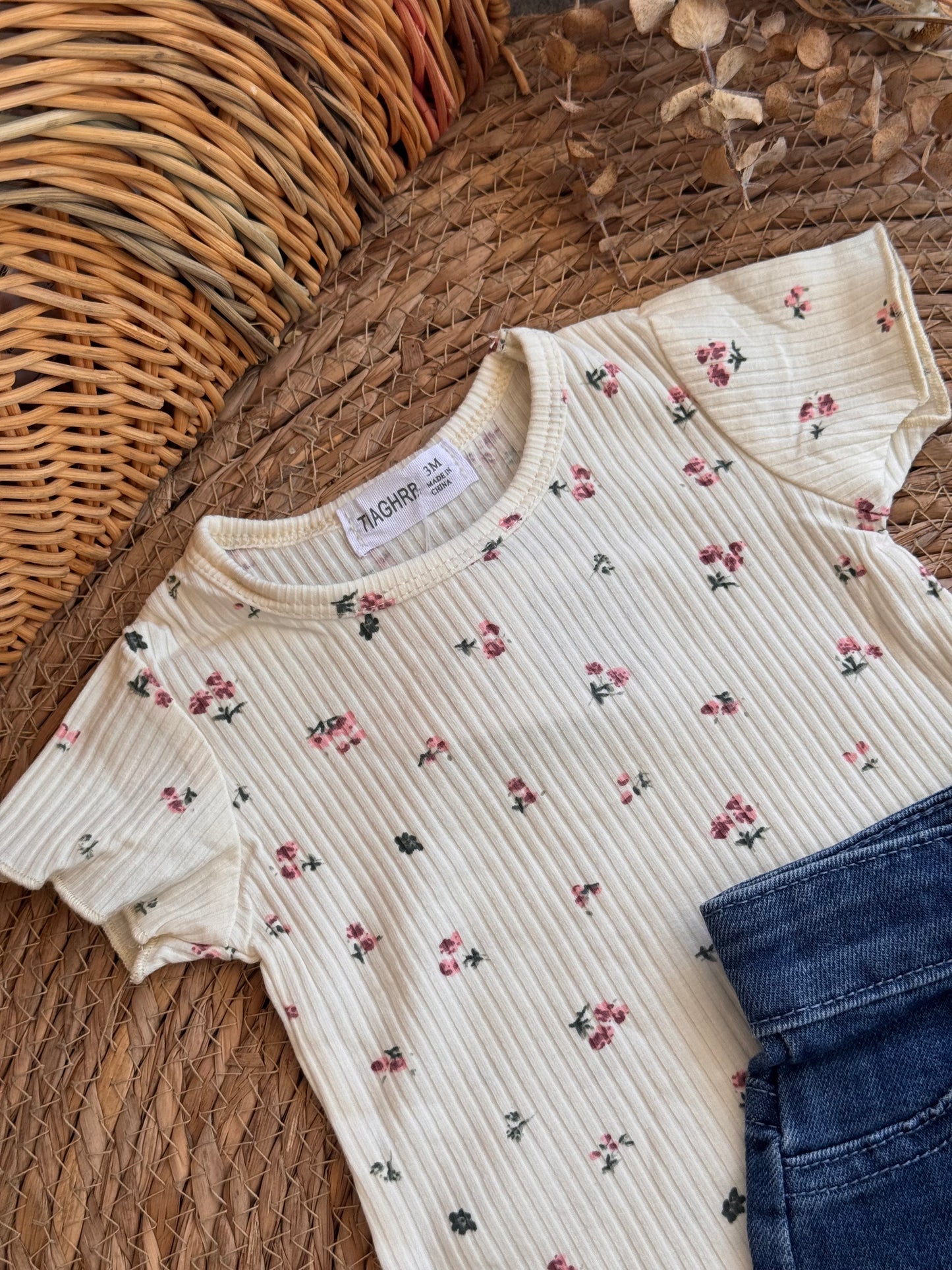 Baby Floral Tee & Denim Shorts Set