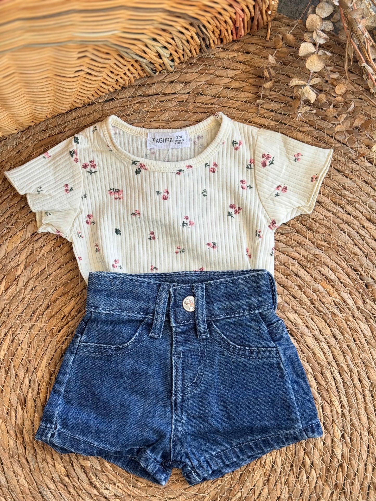 Baby Floral Tee & Denim Shorts Set