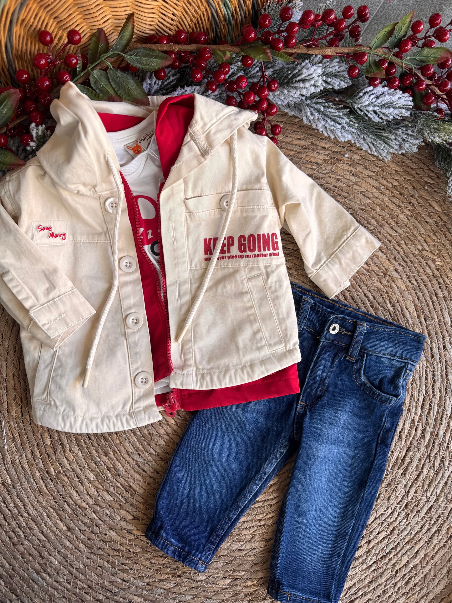 Little Everyday Explorer Outfit set of 4 pcs– Red & Denim