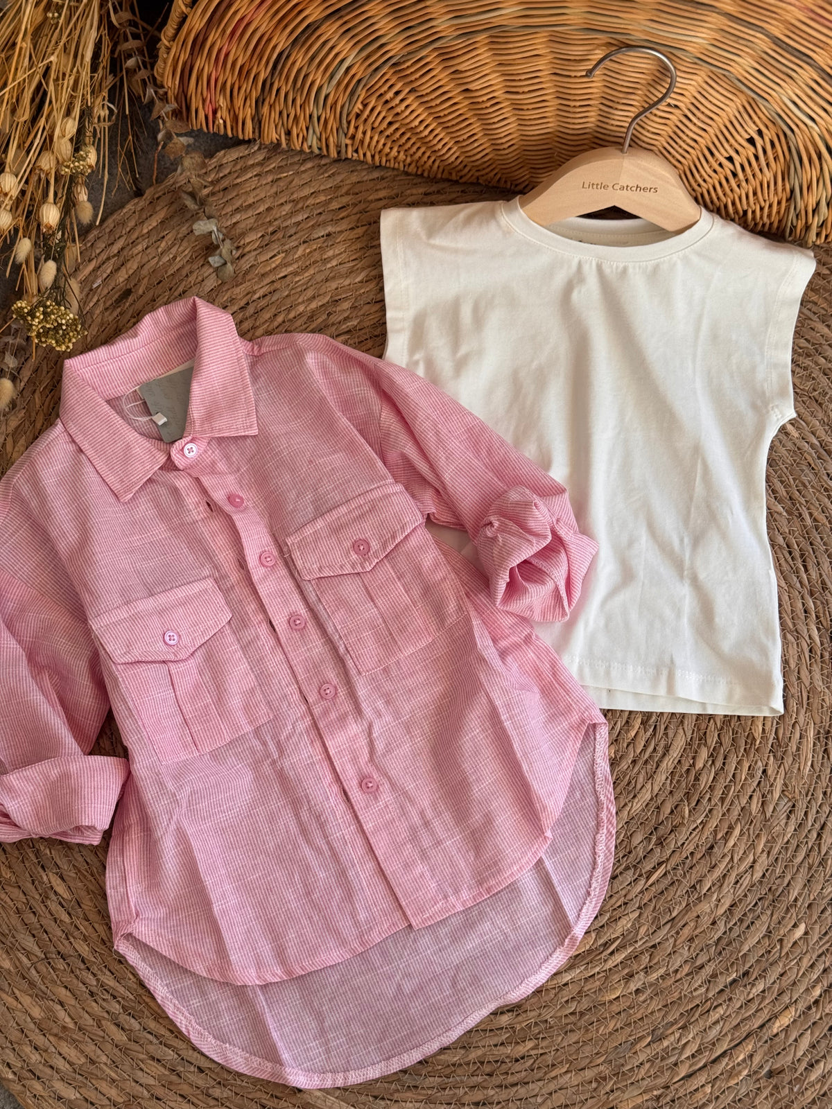 Shirt & T-shirt Set-Pink