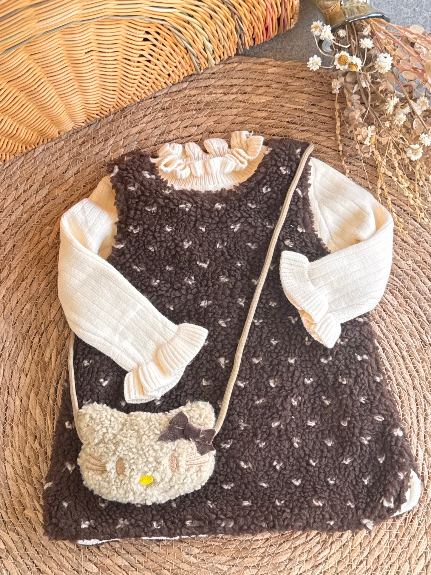 Cozy Cocoa Kitty Pinafore Set