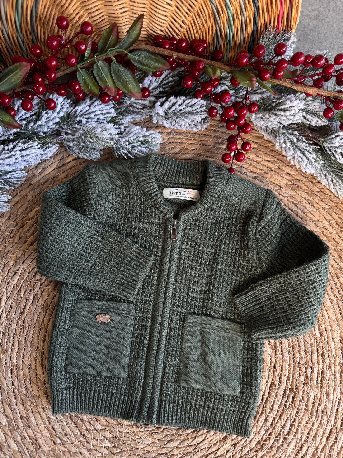 Little Forest Knit Zip Cardigan – Olive Green