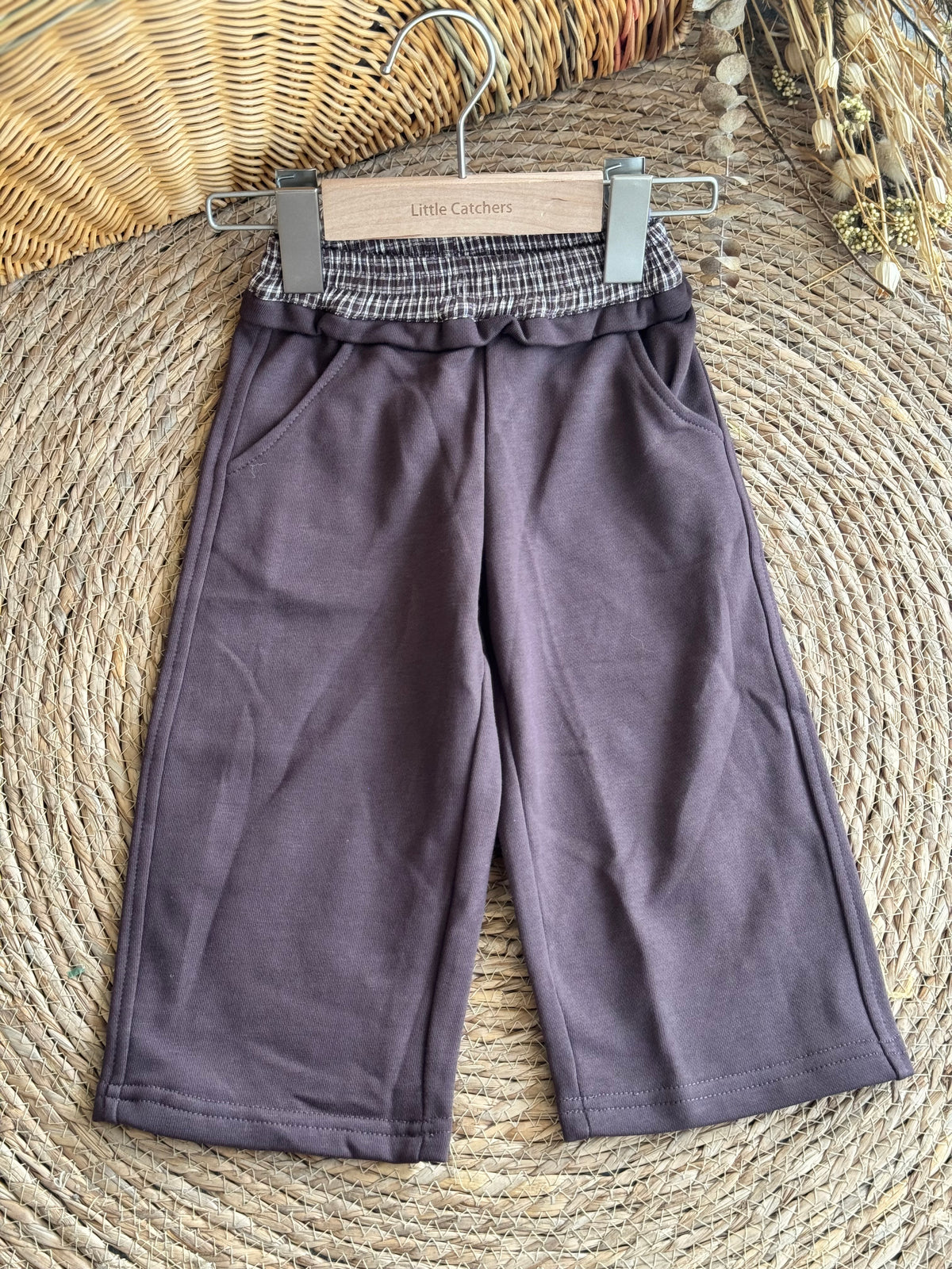 Ruffle Waist Sweatpants-Brown