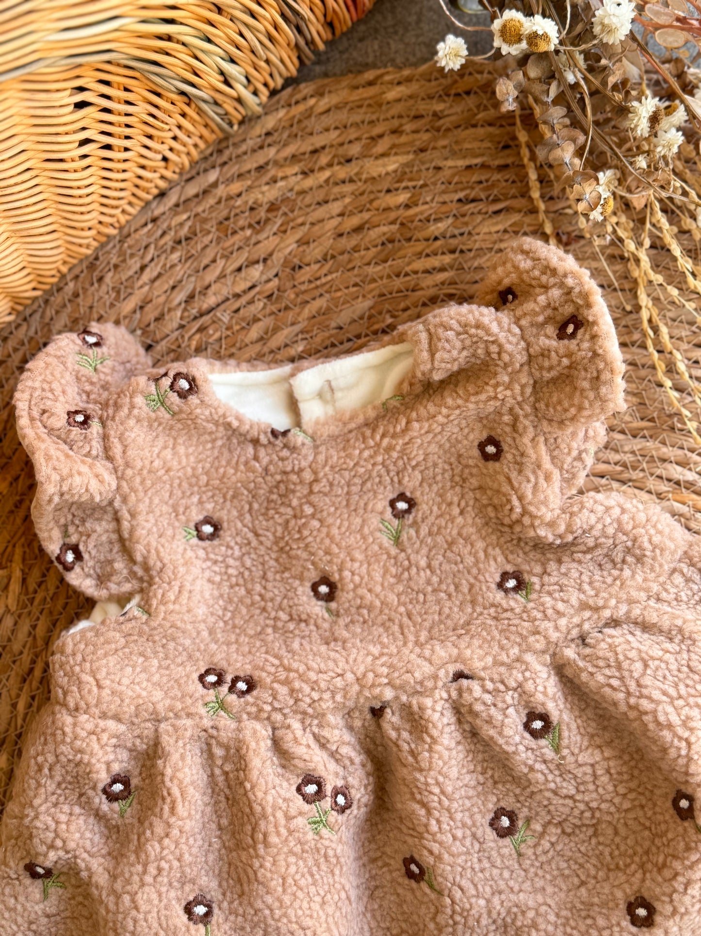 Blossom Sherpa Flutter Dress-Brown
