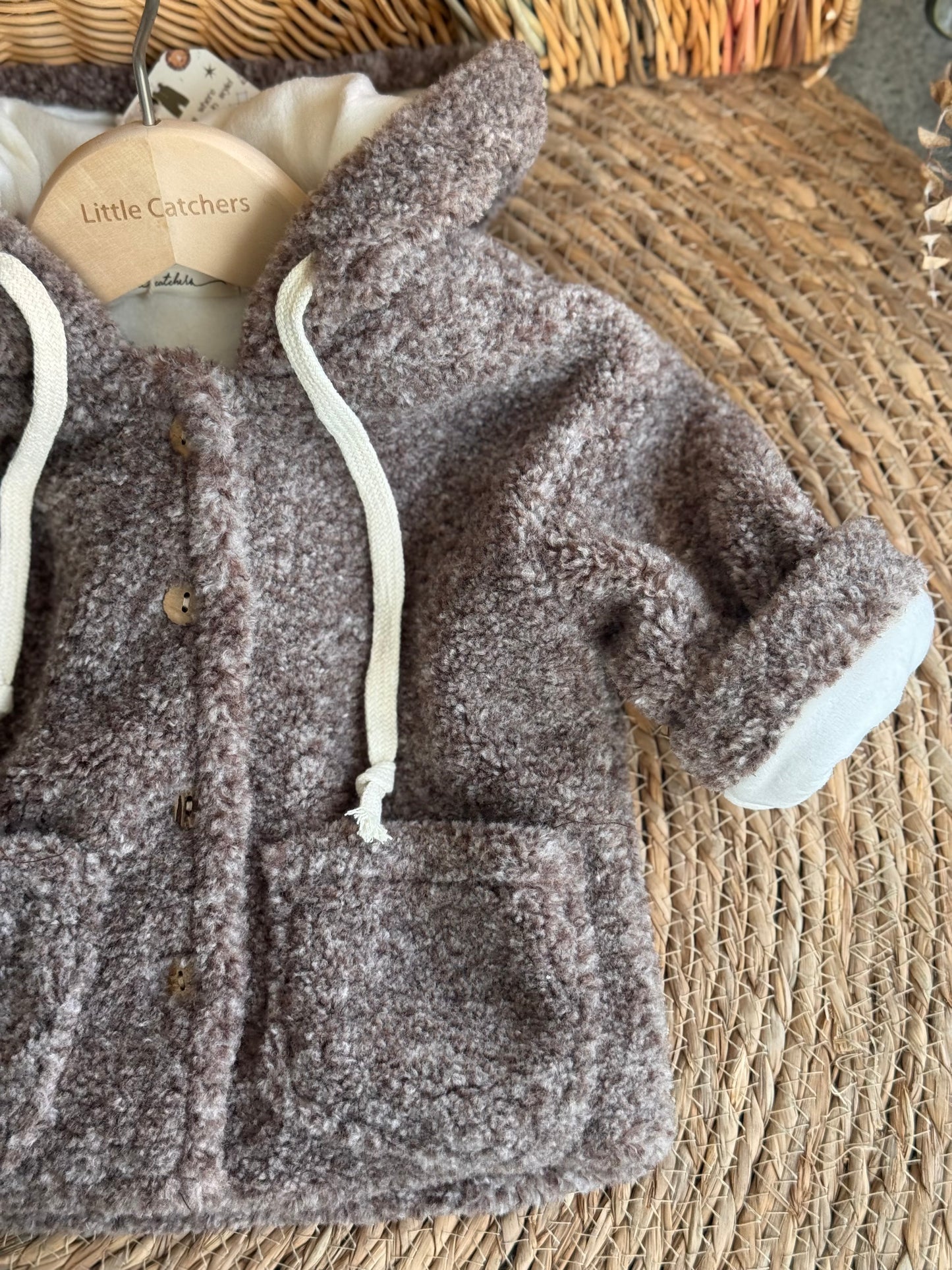 Cozy Teddy Baby Hooded Jacket – Mocha
