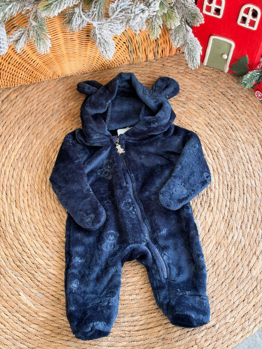 Bear Velvet Overall-Navy Blue