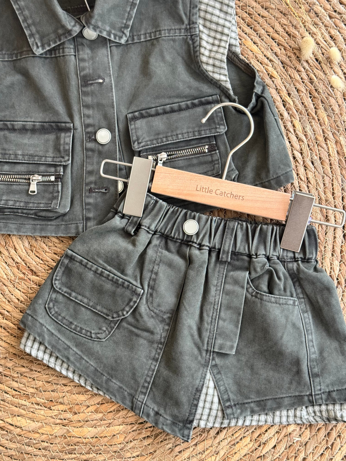 Cargo Denim Vest & Skirt Set