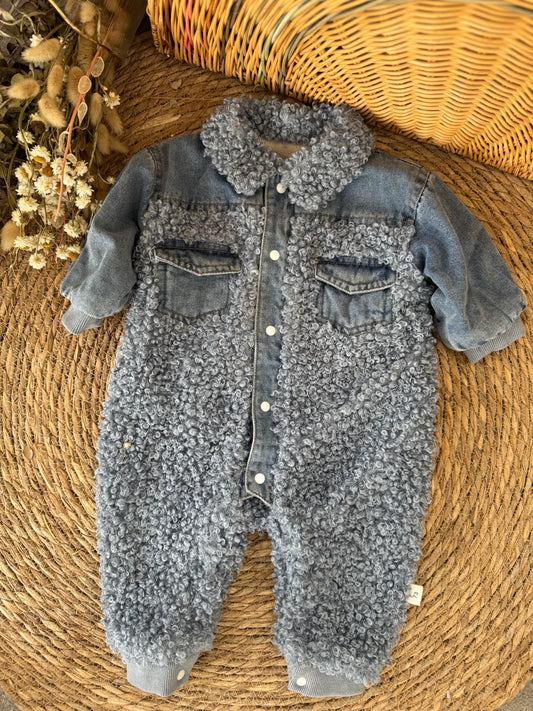 Cozy Denim Sherpa Baby jumpsuit