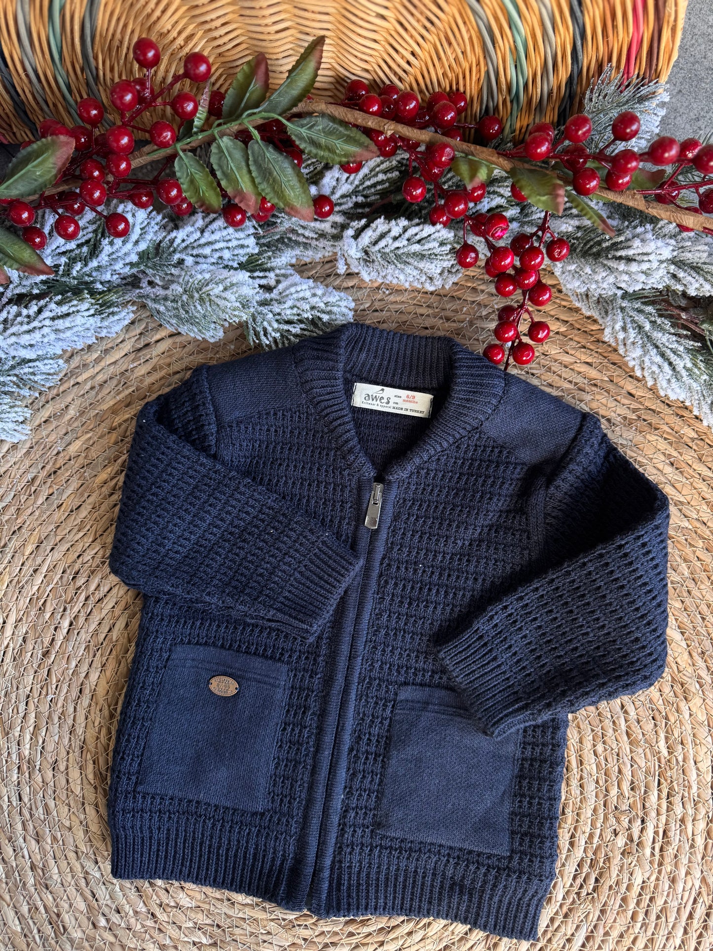 Little Classic Knit Zip Cardigan – Navy Blue