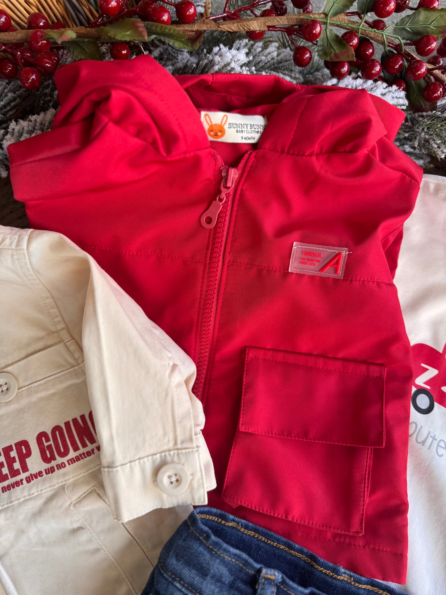 Little Everyday Explorer Outfit set of 4 pcs– Red & Denim