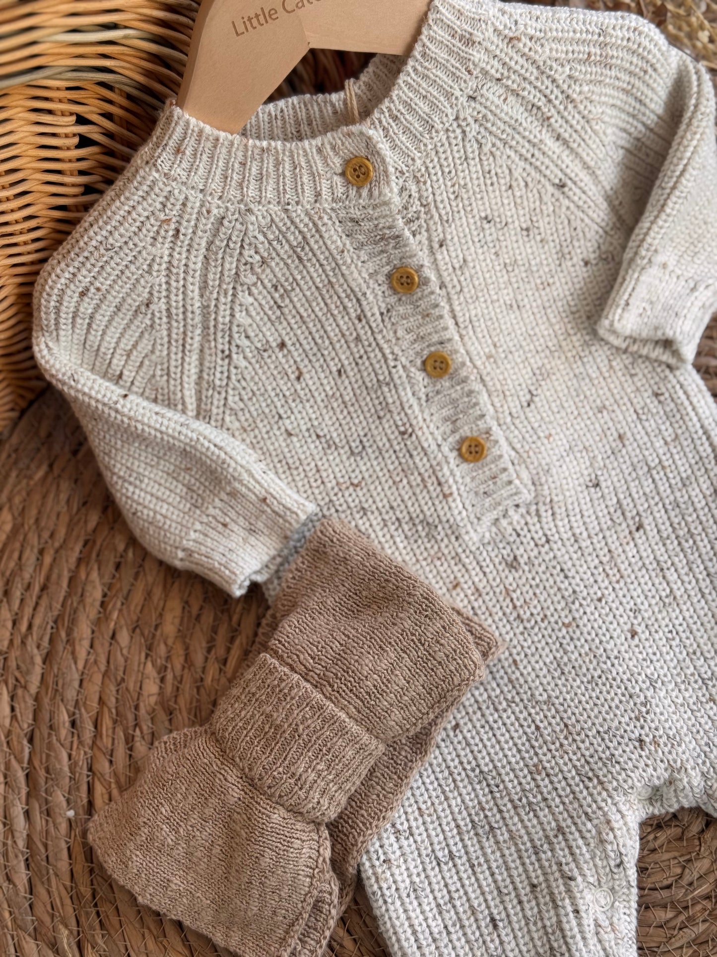 Oat Knit Set Headband & Socks-Beige