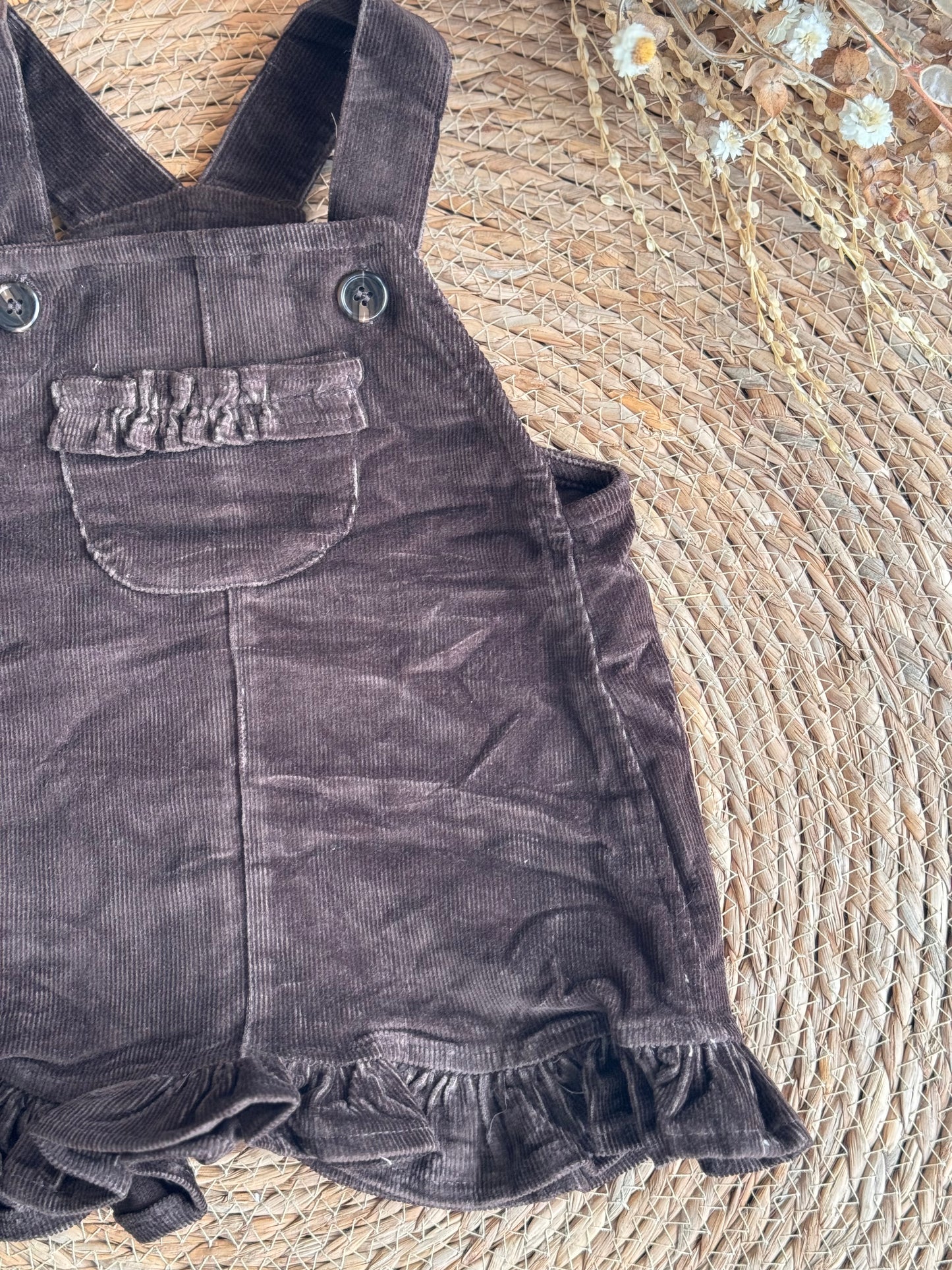Corduroy Ruffle Overall Dress-Cocoa