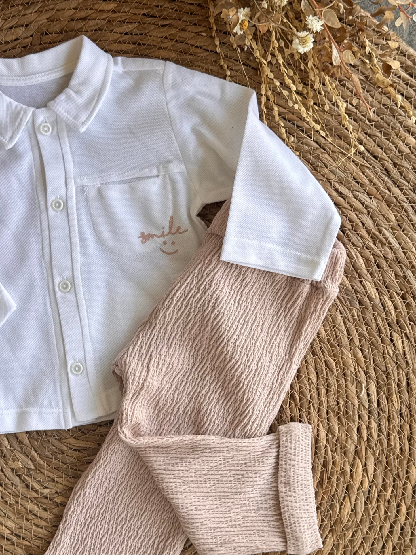The "Smile" Pocket Shirt & Textured Trouser Set