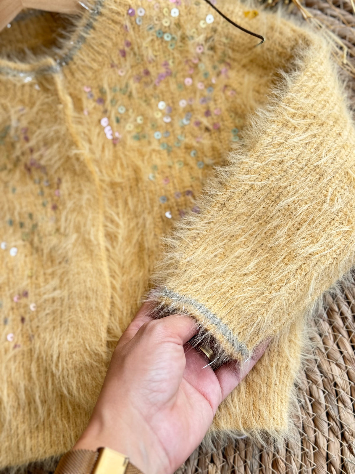 Fuzzy Knit Sweater-Camel