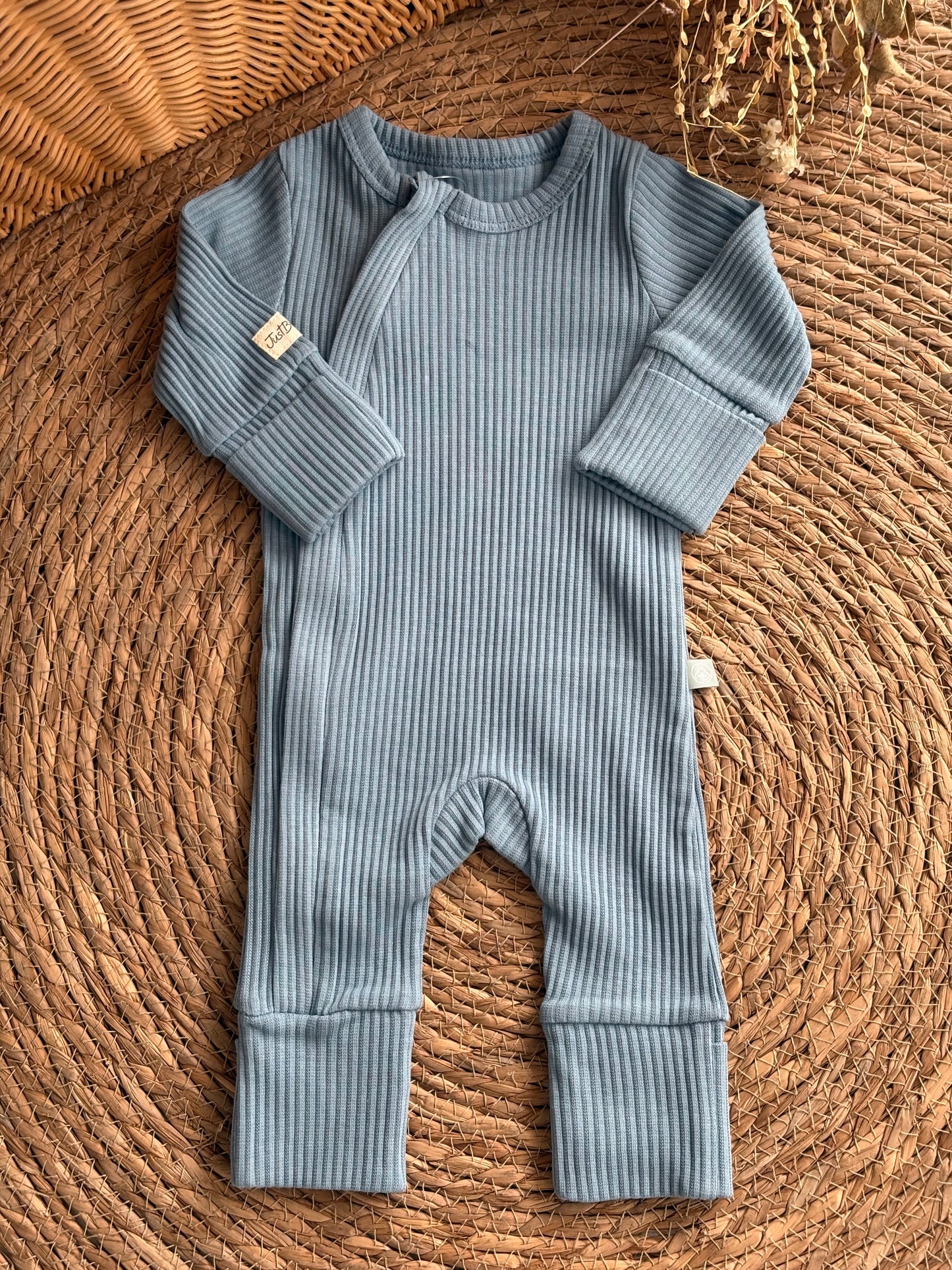 Ribbed Zip Overall-Blue