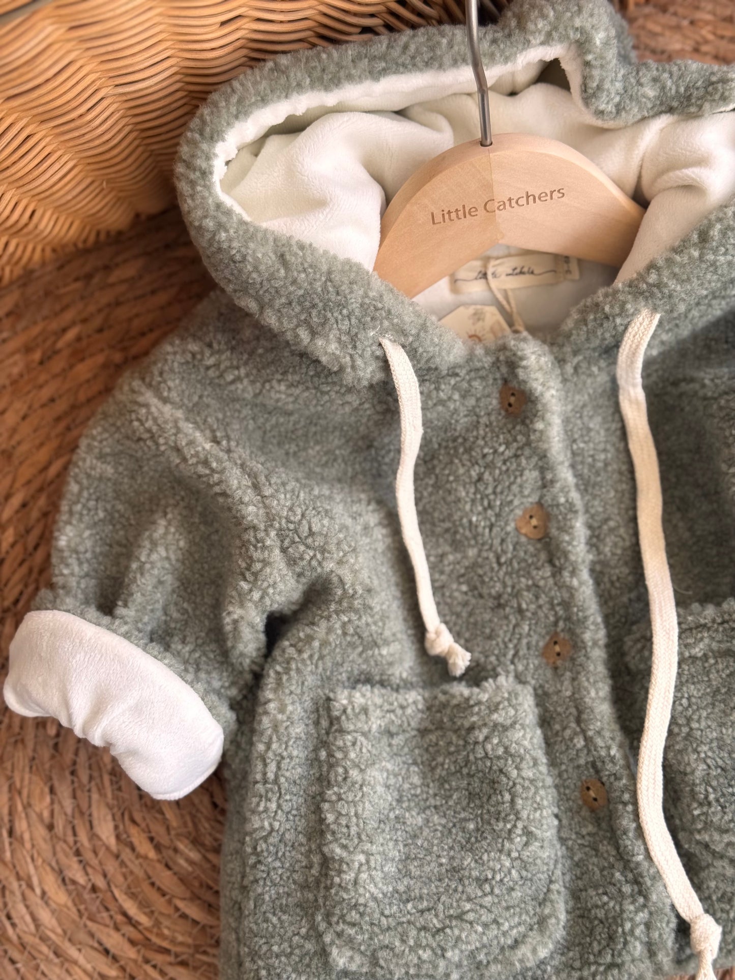 Cozy Teddy Baby Hooded Jacket – Sage green
