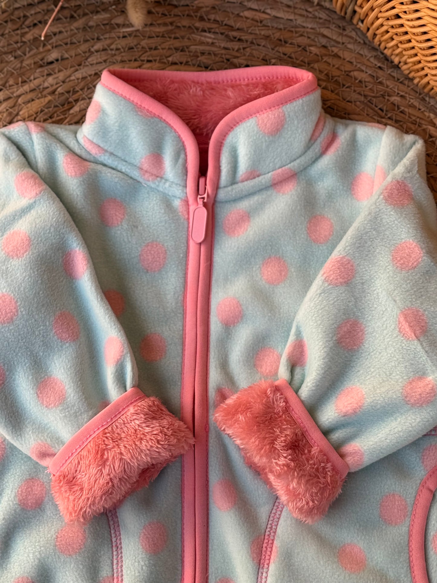 Girls’ Polka Dot Fleece Jacket – Mint & Pink